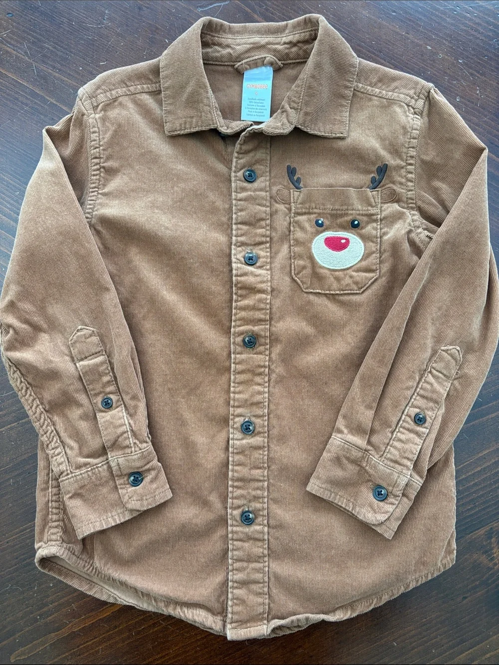 Gymboree Brown Corduroy Button-Down Shirt with Reindeer Pocket